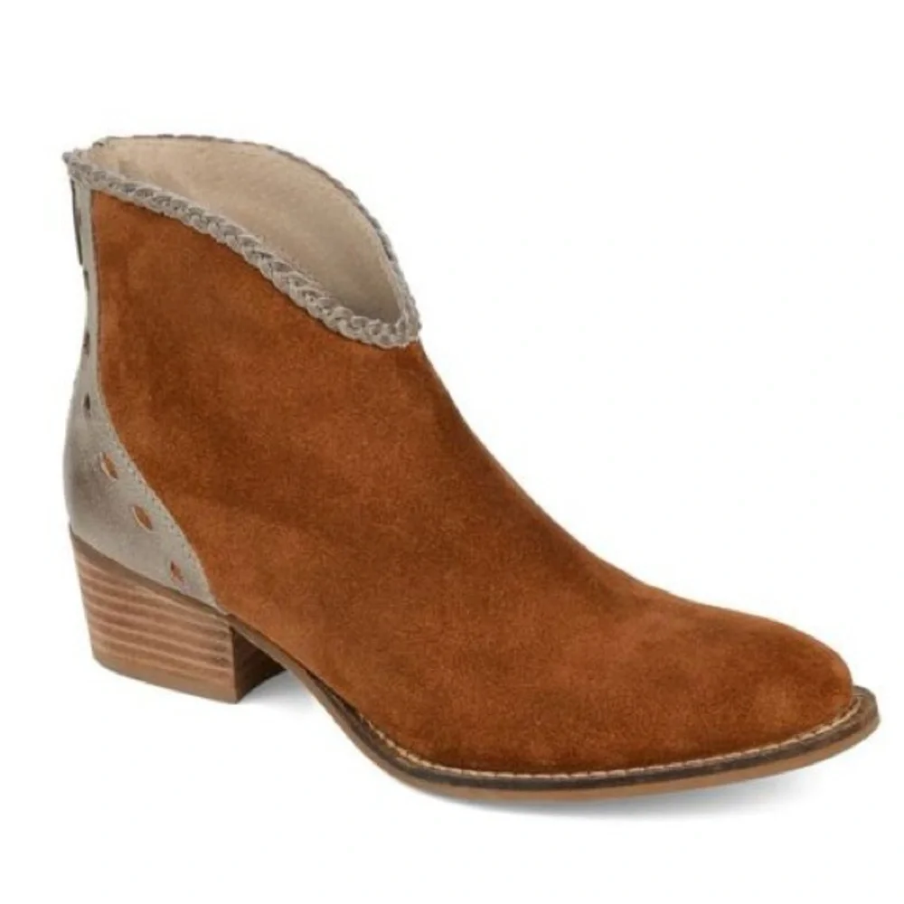Journee collection Two‎ Tone Suede Western Booties Size 7.5 B102